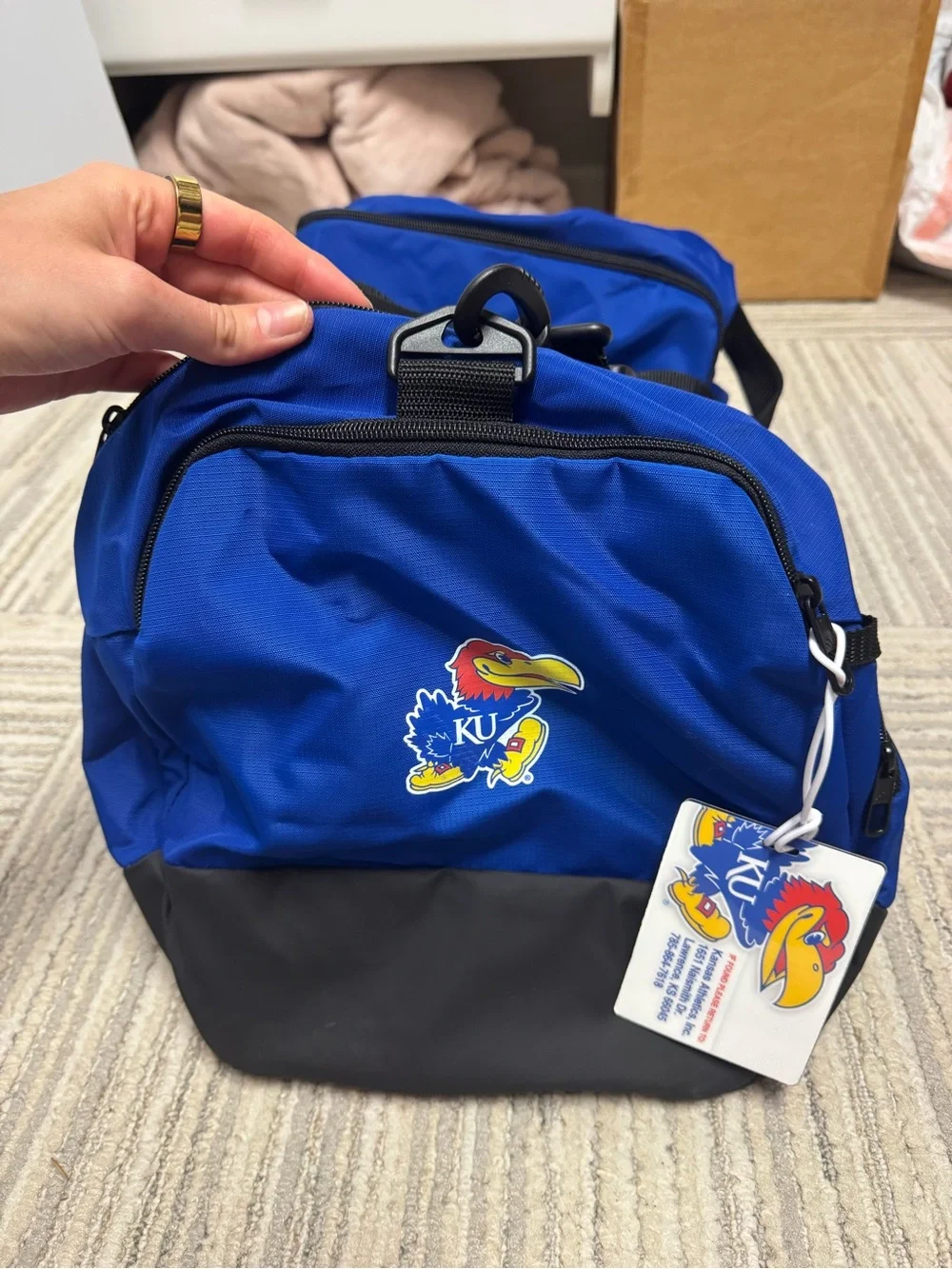 Kansas adidas Royal Blue Duffel Bag with White Logo